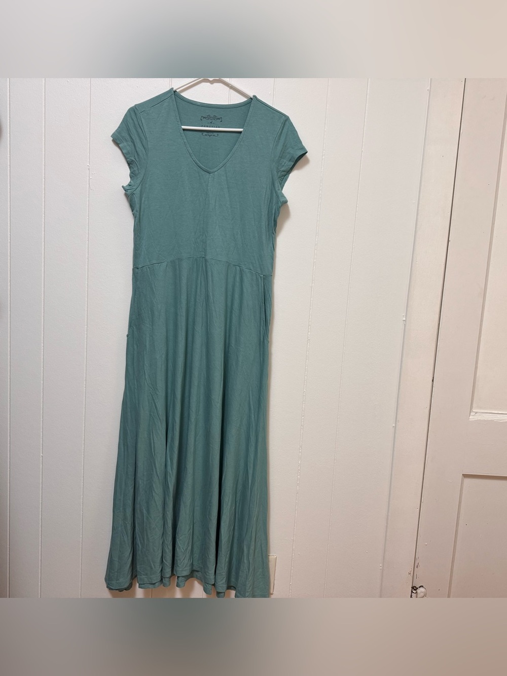 Peruvian Connection Sleek Cotton blend Jersey Blue/Green  Maxi Dress Large